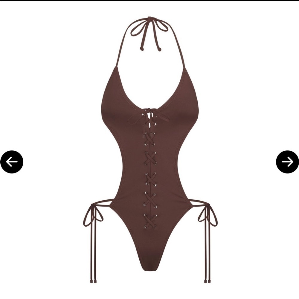 NWT SKIMS Recycled Swim Lace Up Monokini Size 4X in Cocoa 11-12B